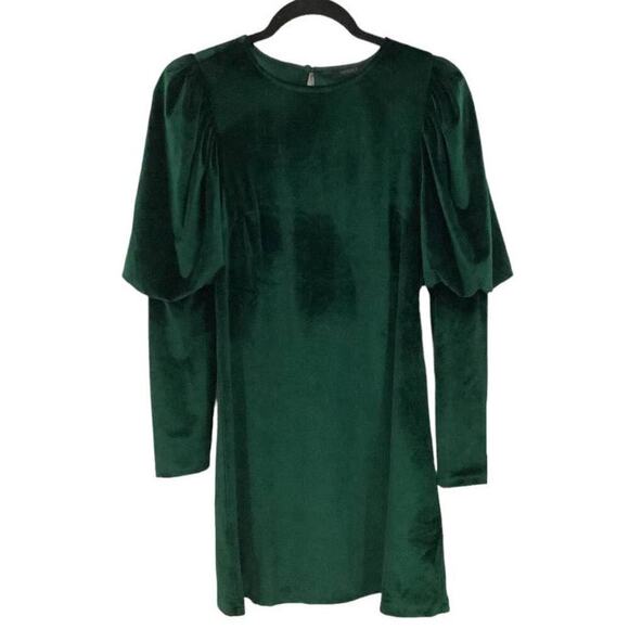 Bobi Mercy Dress Hunter Green Lantern Sleeve Velvet A Line Size Small - Picture 2 of 11